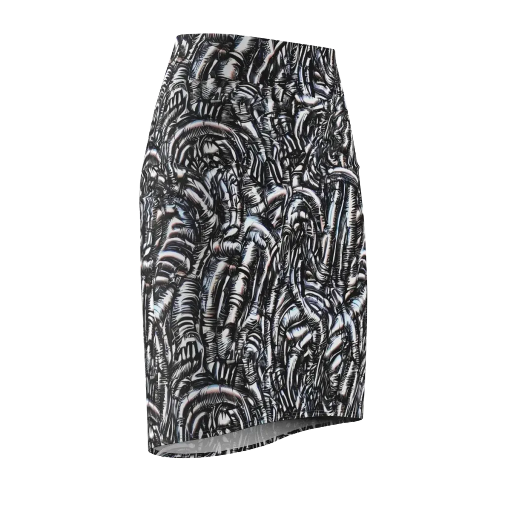 Black Ice Bloom on Pencil Skirt — Front Side