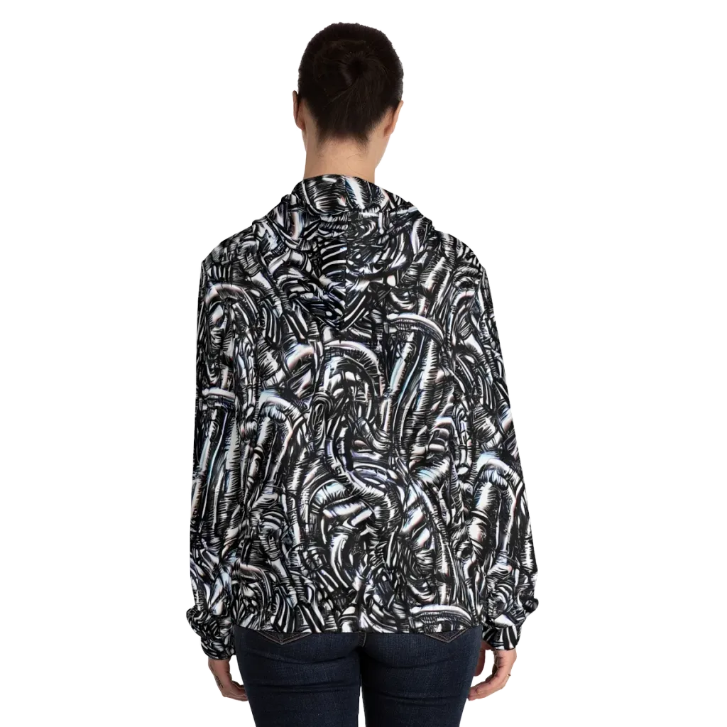 Black Ice Bloom on Women's Full-Zip Hoodie — Back On Person