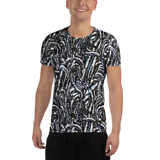 Black Ice Bloom on a Men's Athletic T-Shirt