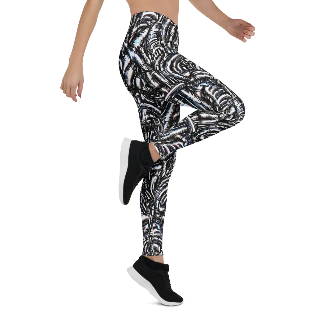 Black Ice Bloom on Leggings — Right