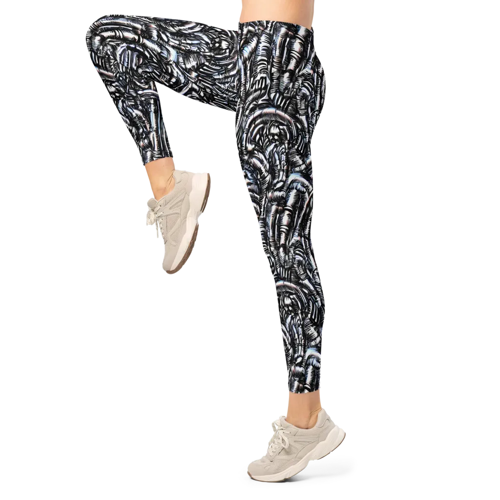 Black Ice Bloom on Leggings — Left