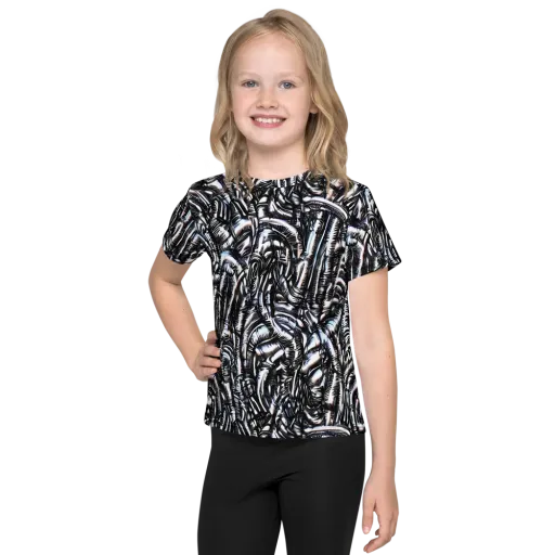 Black Ice Bloom on a Kids Crew Neck T-Shirt