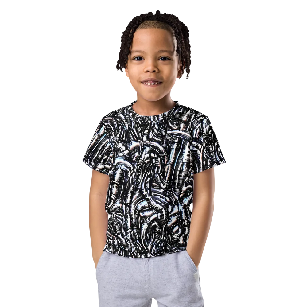 Black Ice Bloom on Kids Crew Neck T-Shirt — Front