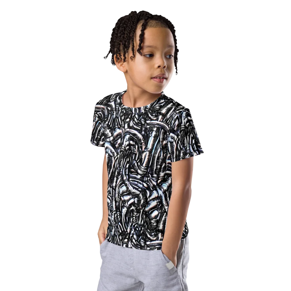 Black Ice Bloom on Kids Crew Neck T-Shirt — Left Front