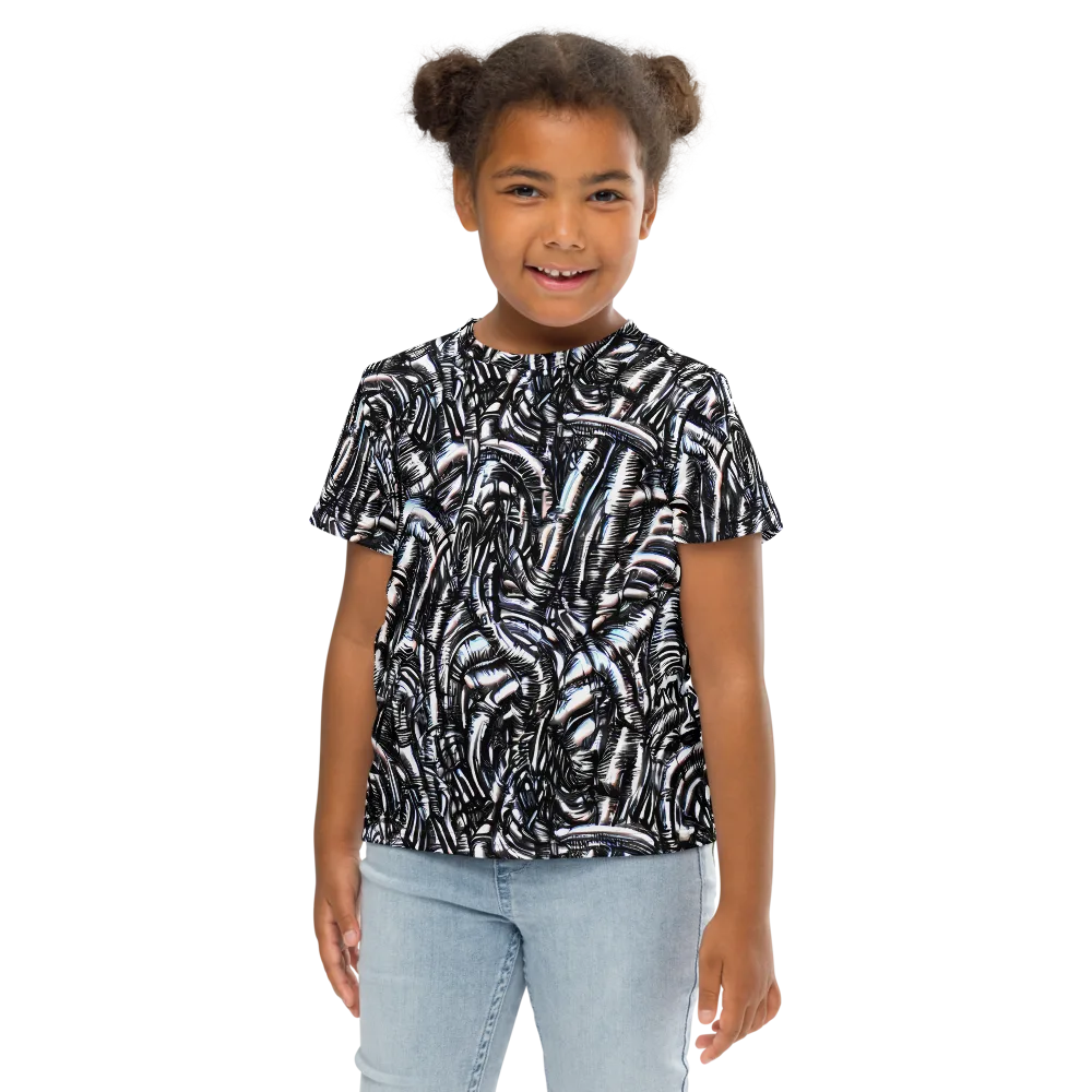 Black Ice Bloom on Kids Crew Neck T-Shirt — Front
