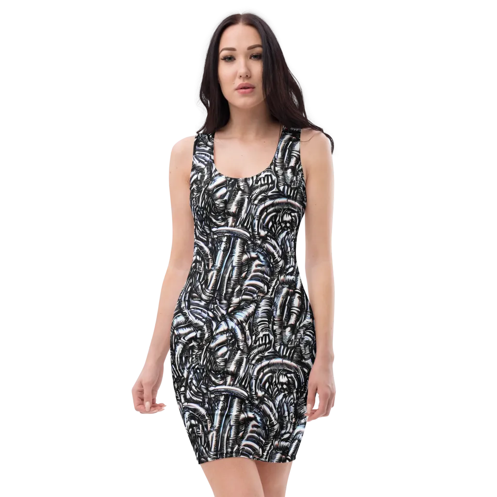 Black Ice Bloom on Bodycon Dress — Front