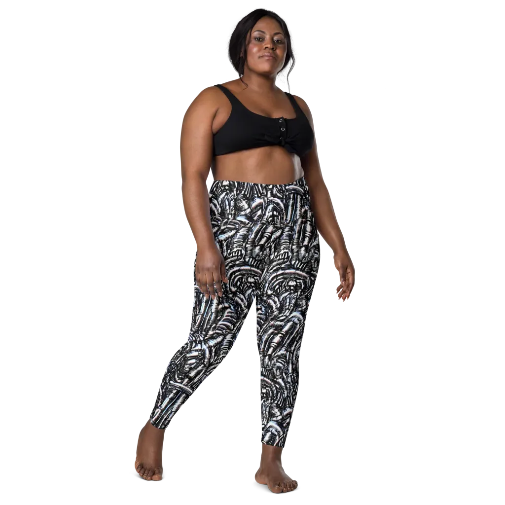 Black Ice Bloom on Leggings with Pockets — Front
