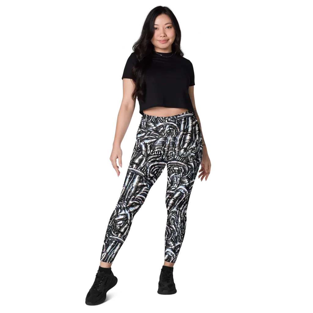 Black Ice Bloom on Leggings with Pockets — Front