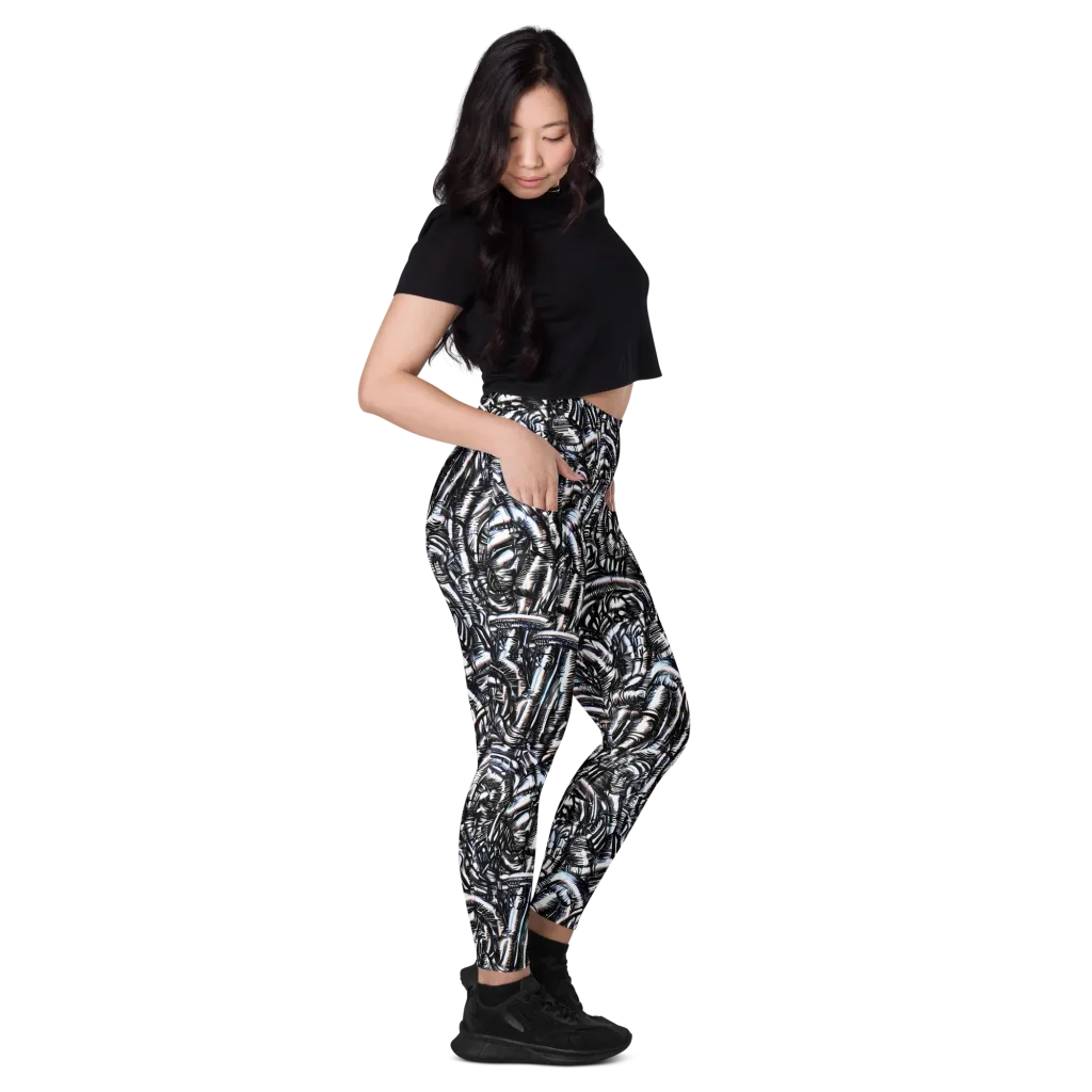 Black Ice Bloom on Leggings with Pockets — Right