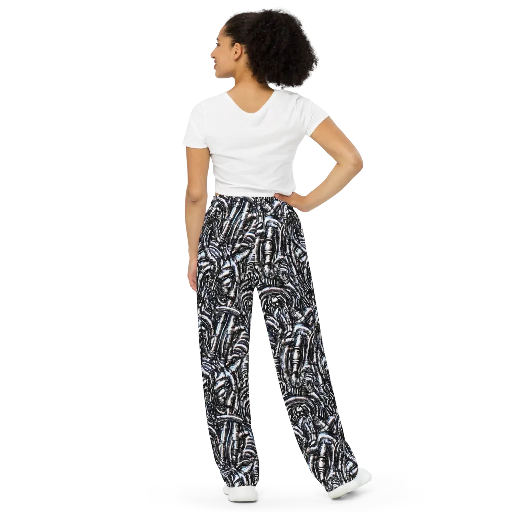 Black Ice Bloom on Wide-Leg Pants — Back