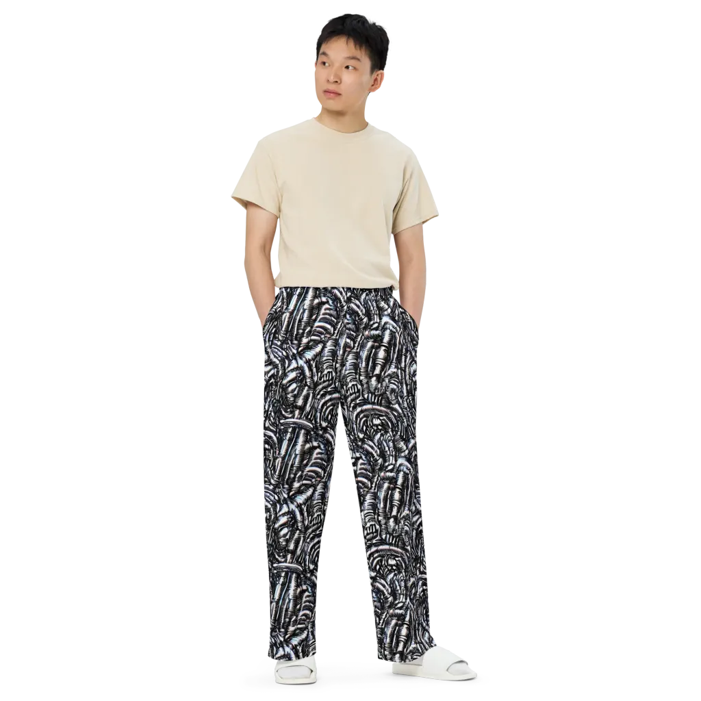 Black Ice Bloom on Wide-Leg Pants — Front