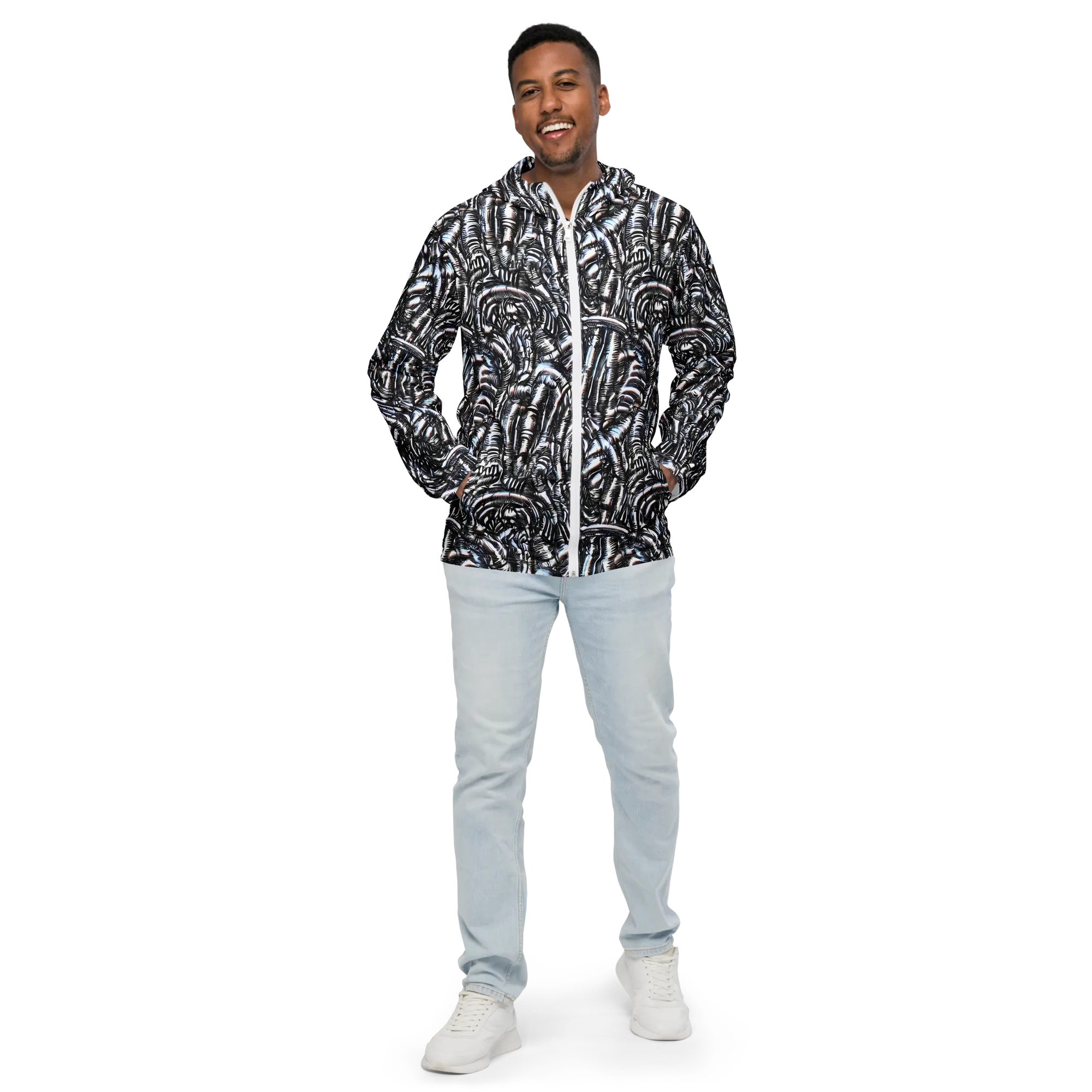 Black Ice Bloom on Men's Windbreaker — Front
