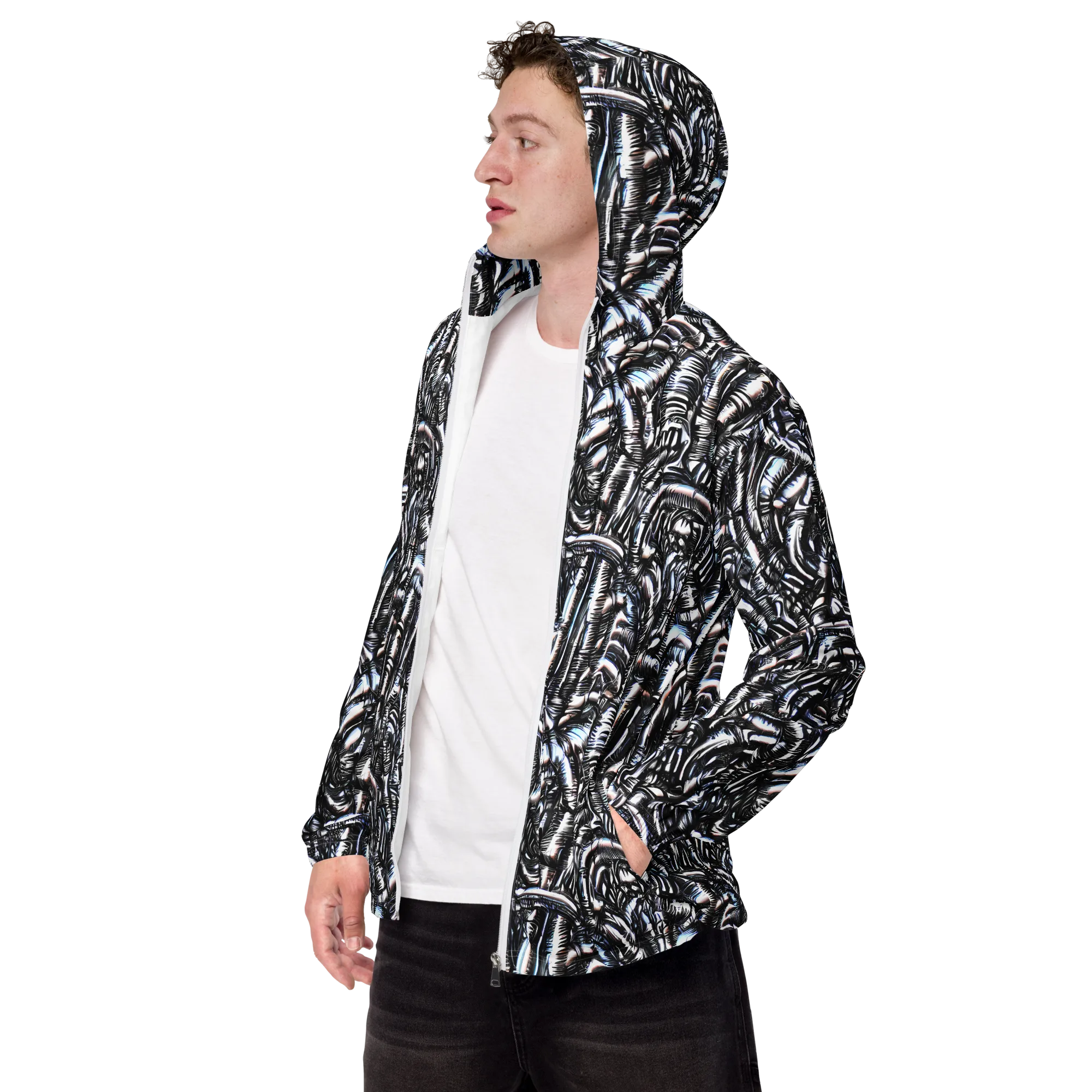 Black Ice Bloom on Men's Windbreaker — Left Front