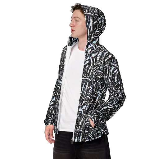 Black Ice Bloom on a Men's Windbreaker