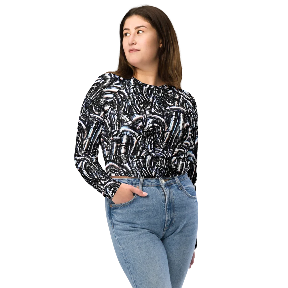 Black Ice Bloom on Long Sleeve Crop Top — Front