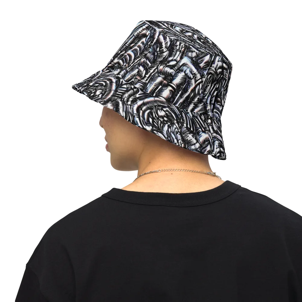 Black Ice Bloom on Reversible Bucket Hat — Back Inside