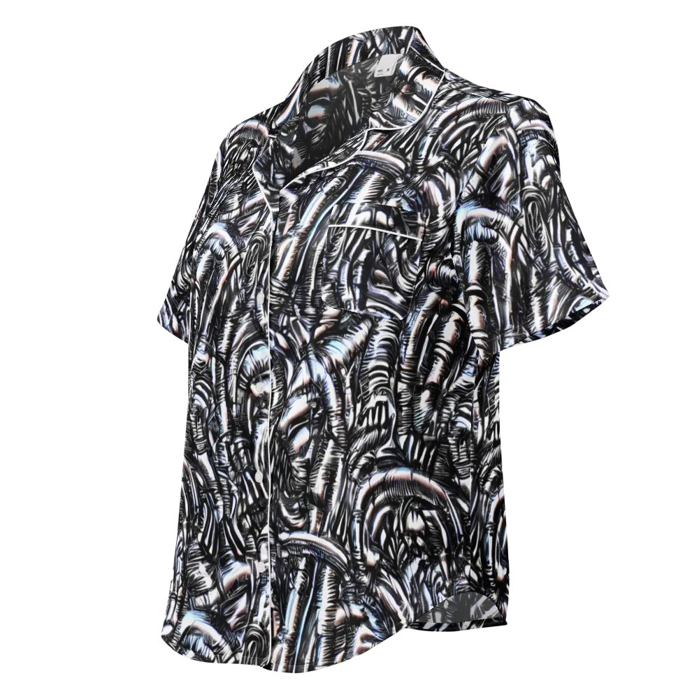 Black Ice Bloom on Women's Short Sleeve Pajama Top — Left Front