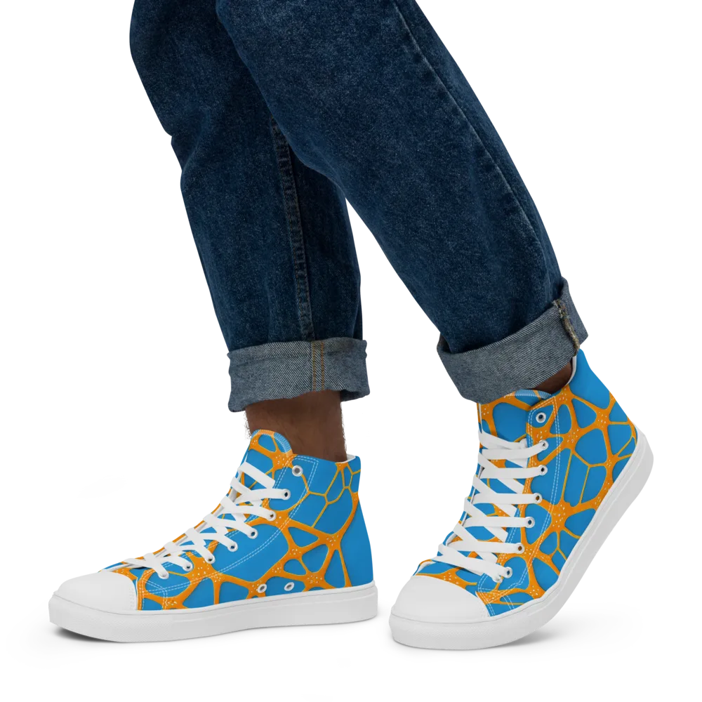 Citrus Cellscape on Men's High Top Canvas Shoes — Left