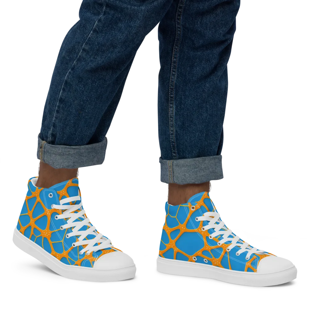 Citrus Cellscape on Men's High Top Canvas Shoes — Right