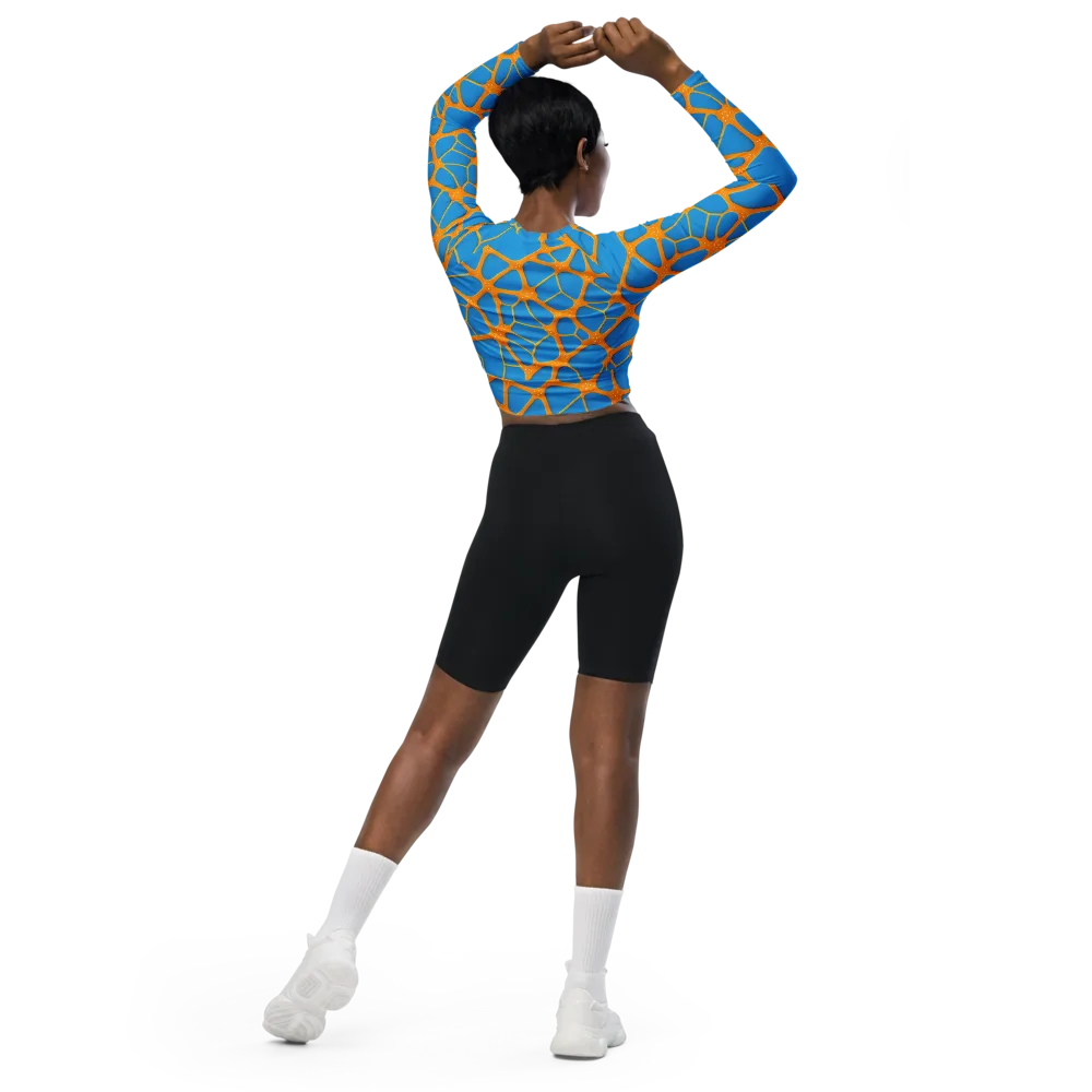 Citrus Cellscape on Long Sleeve Crop Top — Back