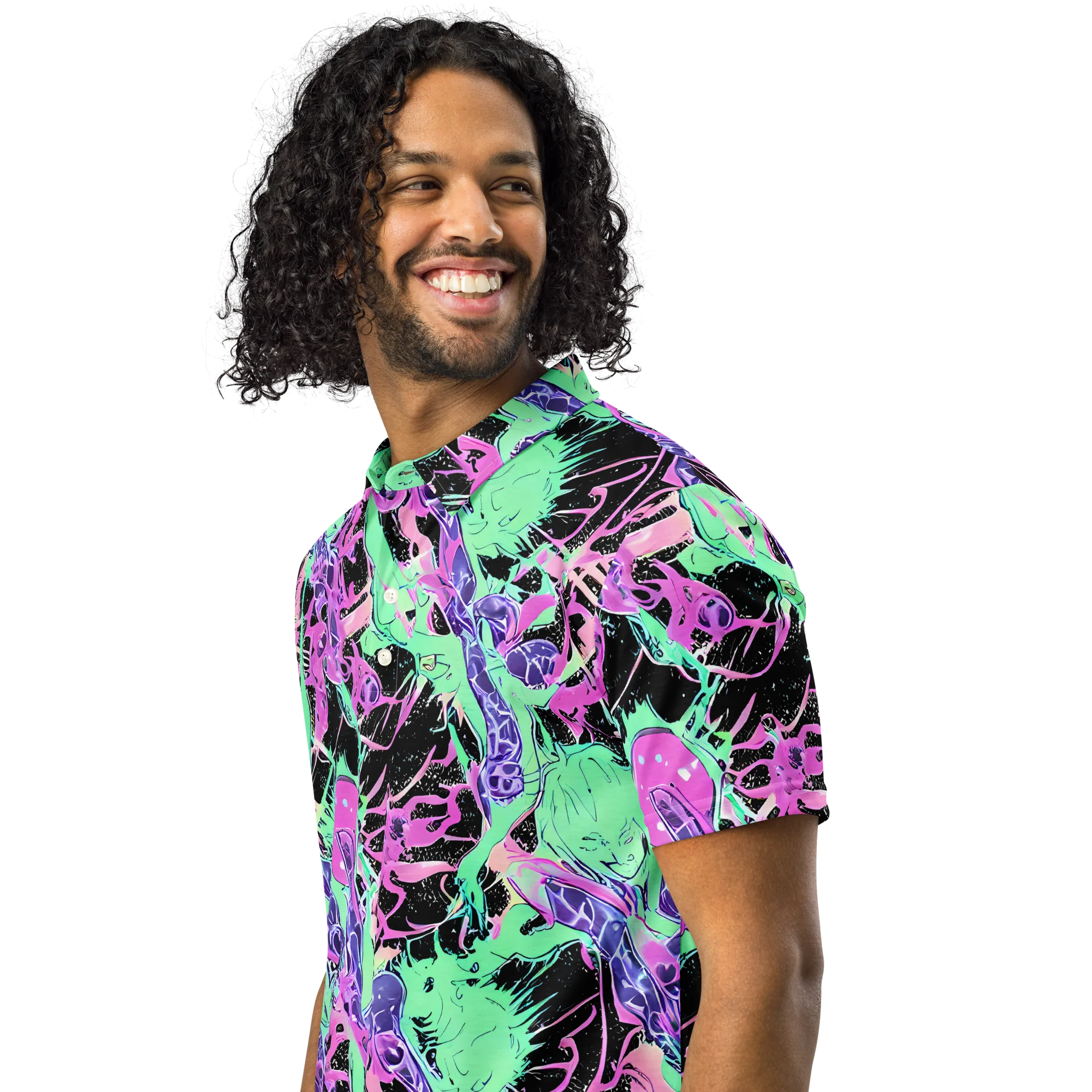 Candy Static on Men's Slim Fit Polo Shirt — Left Front