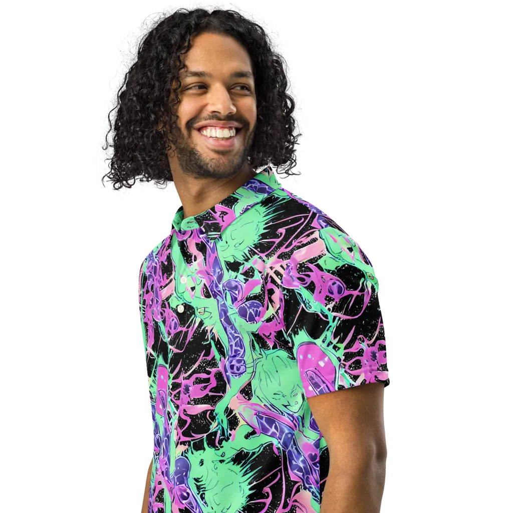 Candy Static on Men's Slim Fit Polo Shirt — Left Front