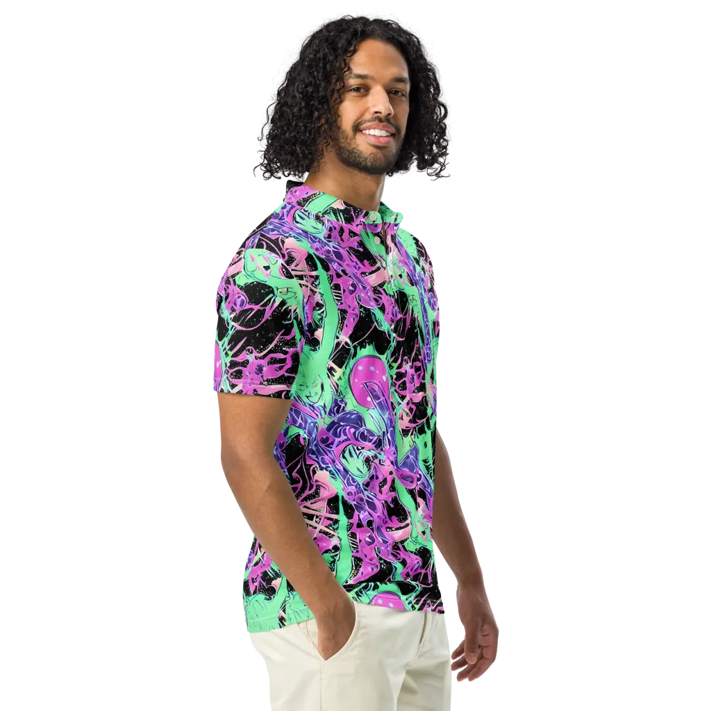 Candy Static on Men's Slim Fit Polo Shirt — Right Front