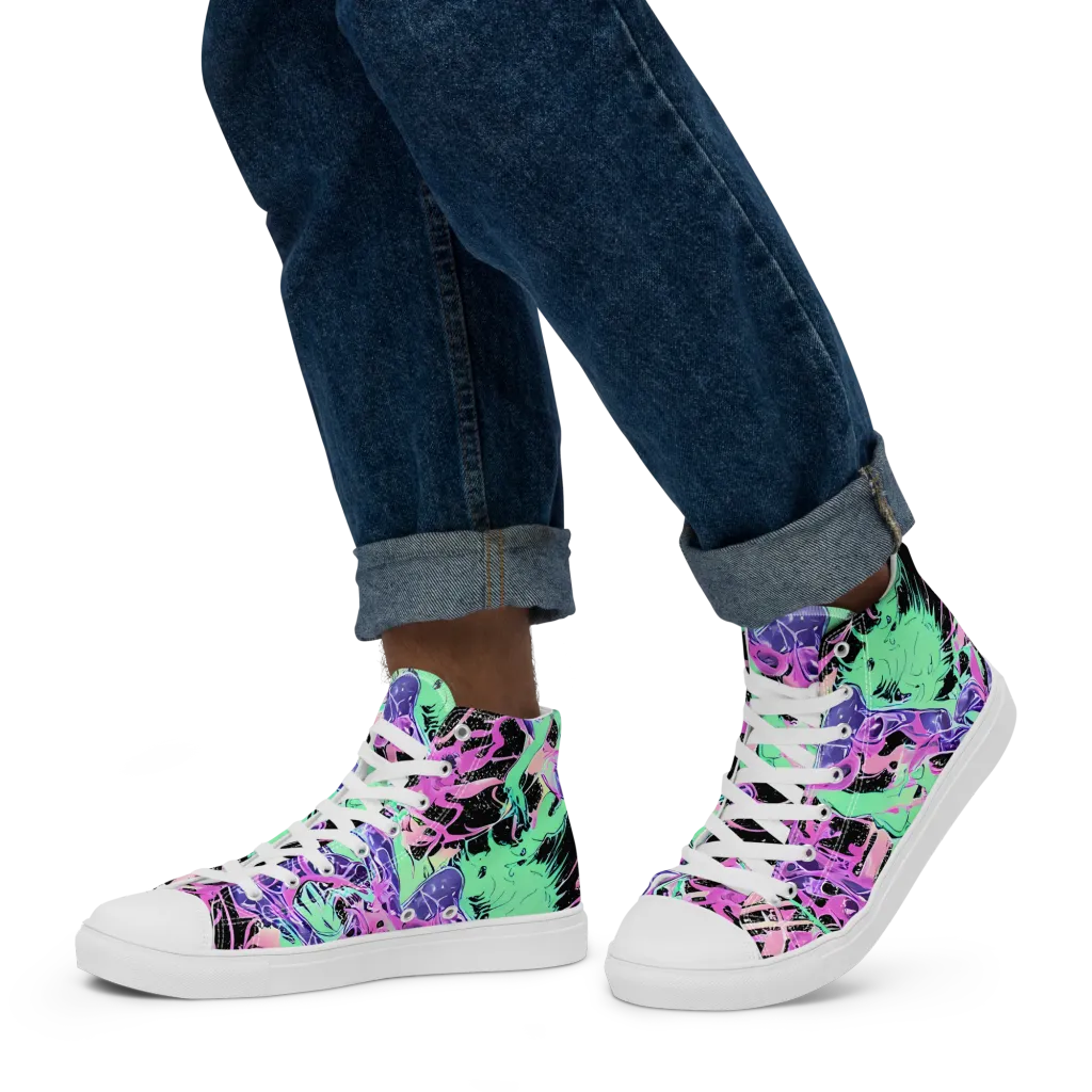 Candy Static on Men's High Top Canvas Shoes — Left