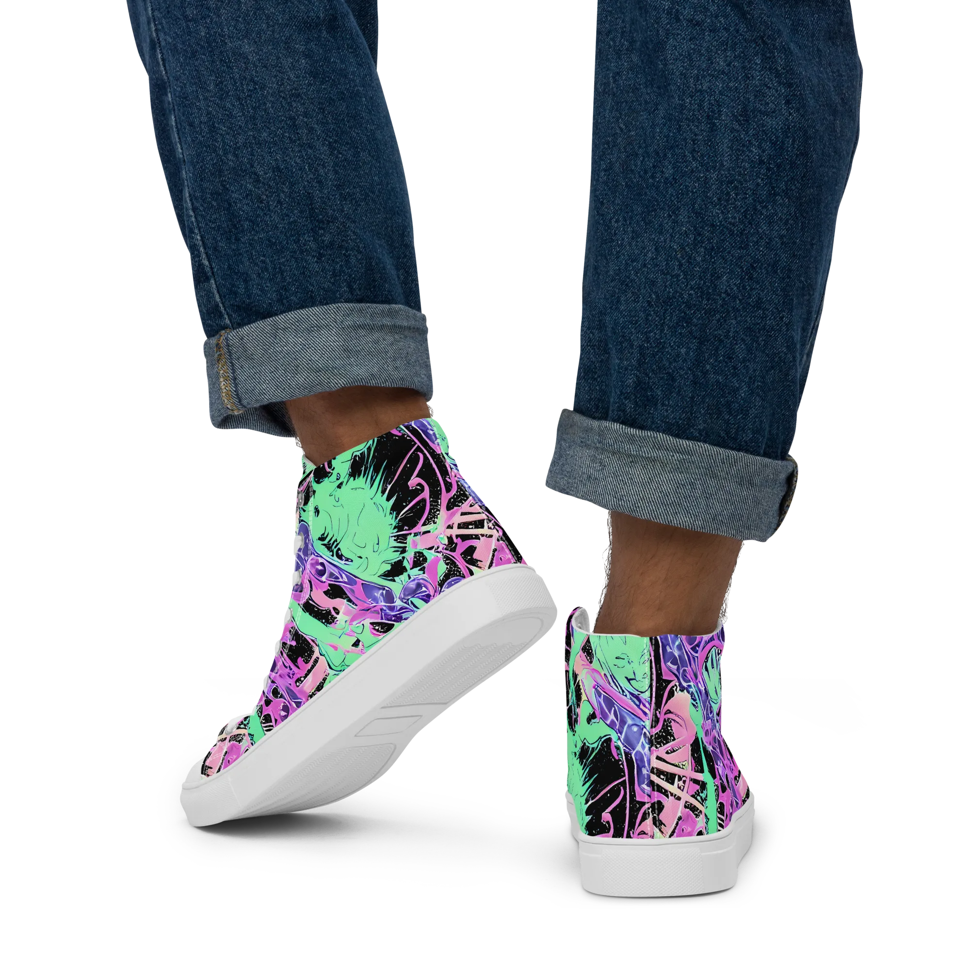 Candy Static on Men's High Top Canvas Shoes — Back