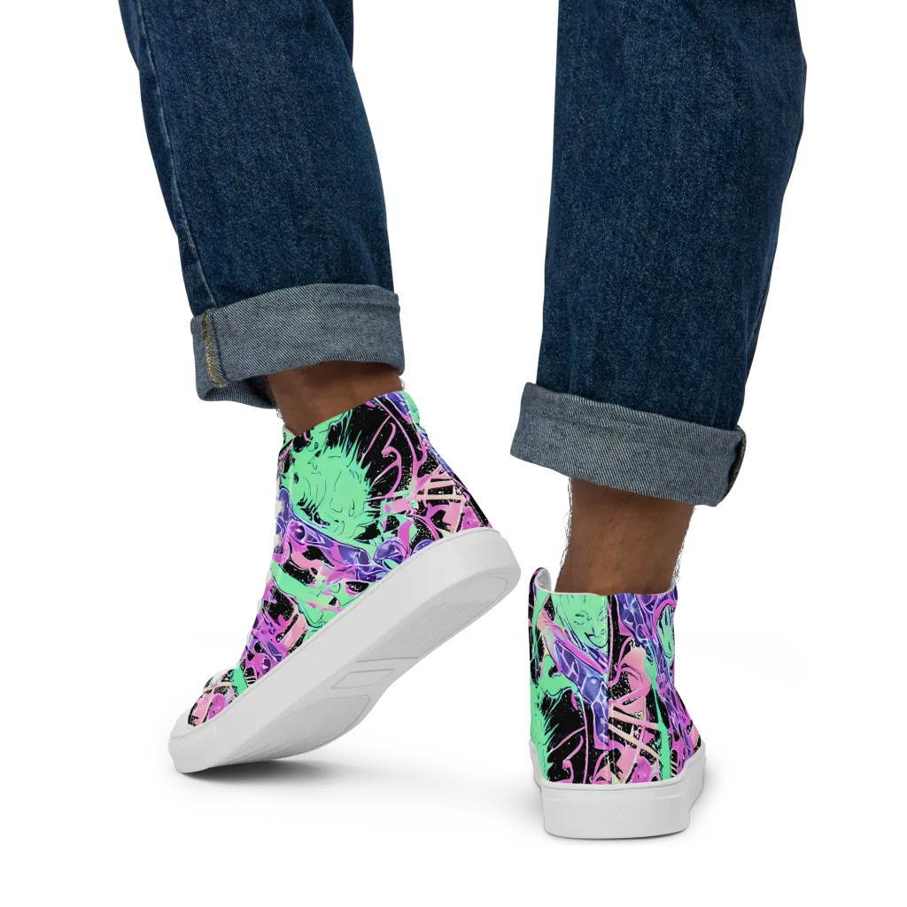 Candy Static on Men's High Top Canvas Shoes — Back