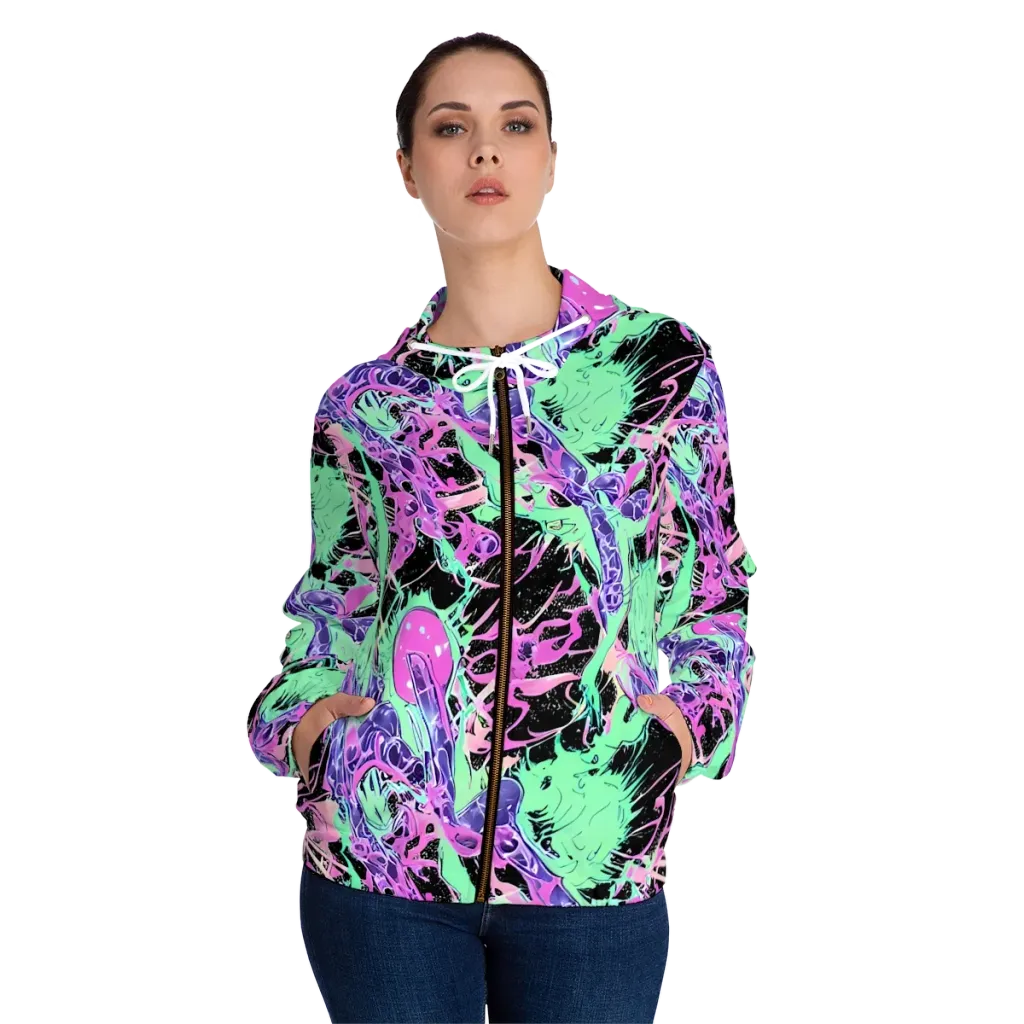 Candy Static on Women's Full-Zip Hoodie — Front On Person