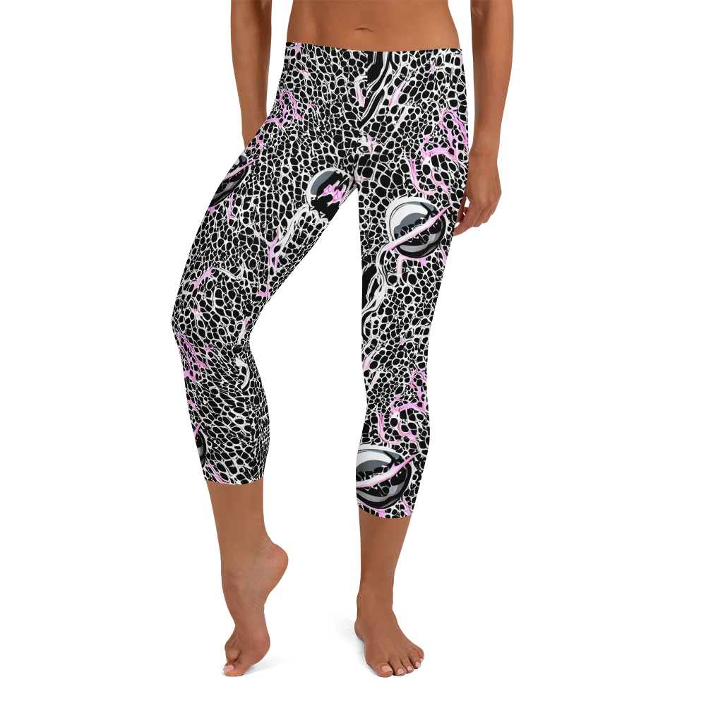 Pink Fracture on Capri Leggings — Front
