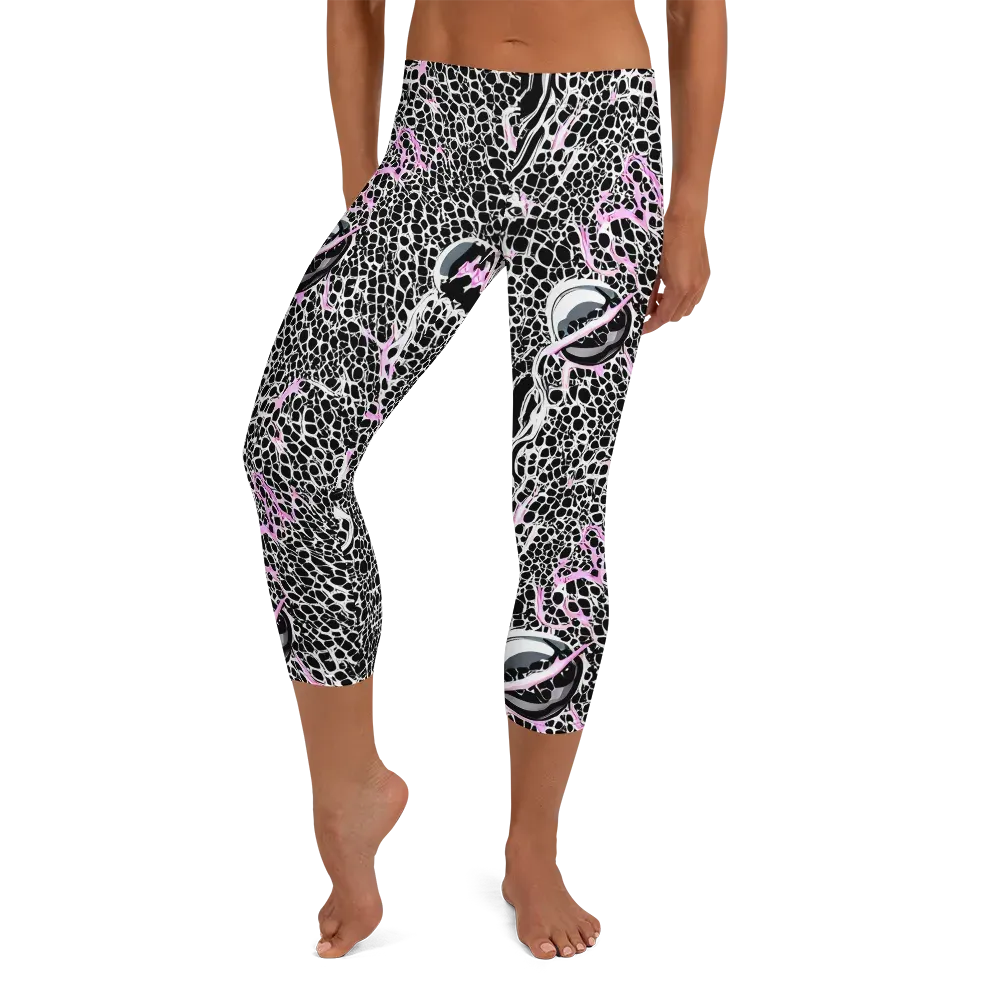 Pink Fracture on Capri Leggings — Front