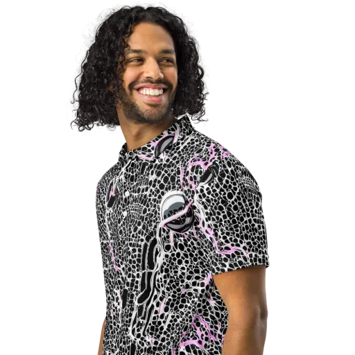 Pink Fracture on a Men's Slim Fit Polo Shirt