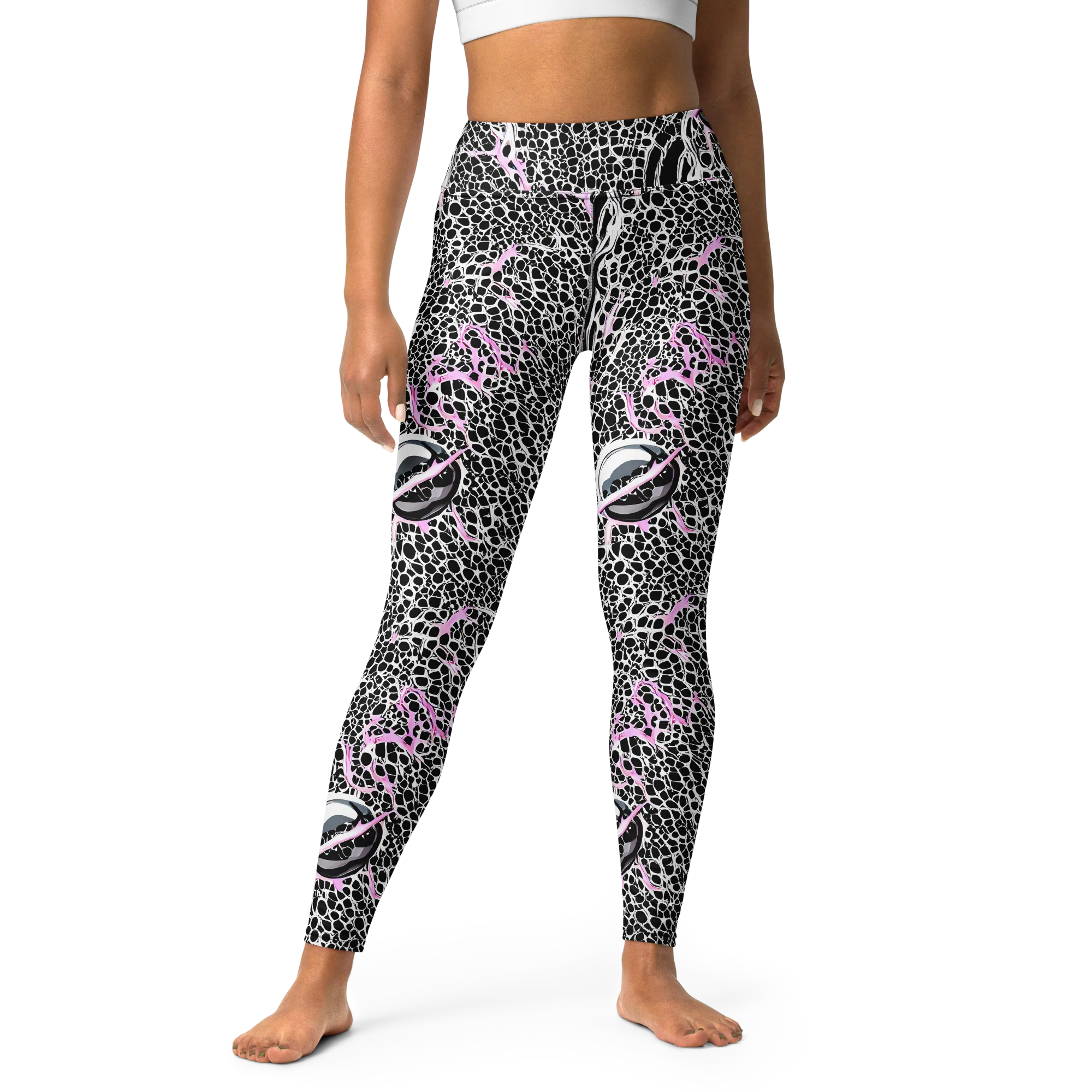 Pink Fracture on Yoga Leggings — Front