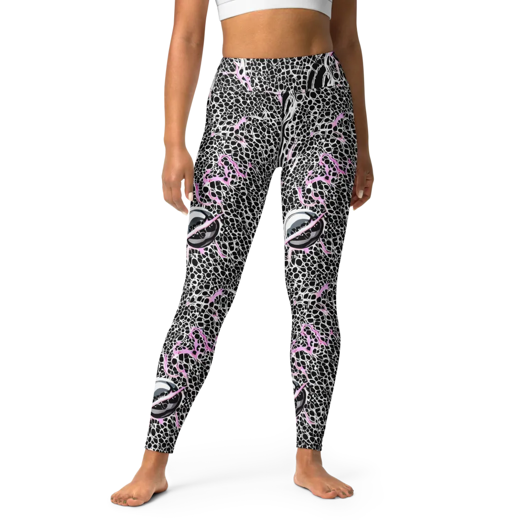 Pink Fracture on Yoga Leggings — Front