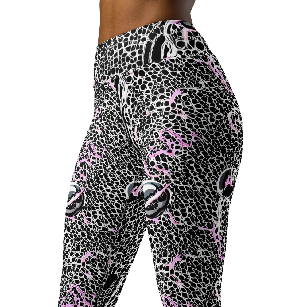 Pink Fracture on Yoga Leggings — Left Front