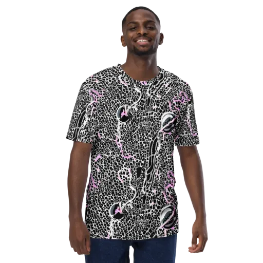 Pink Fracture on a Men's Crew Neck T-Shirt
