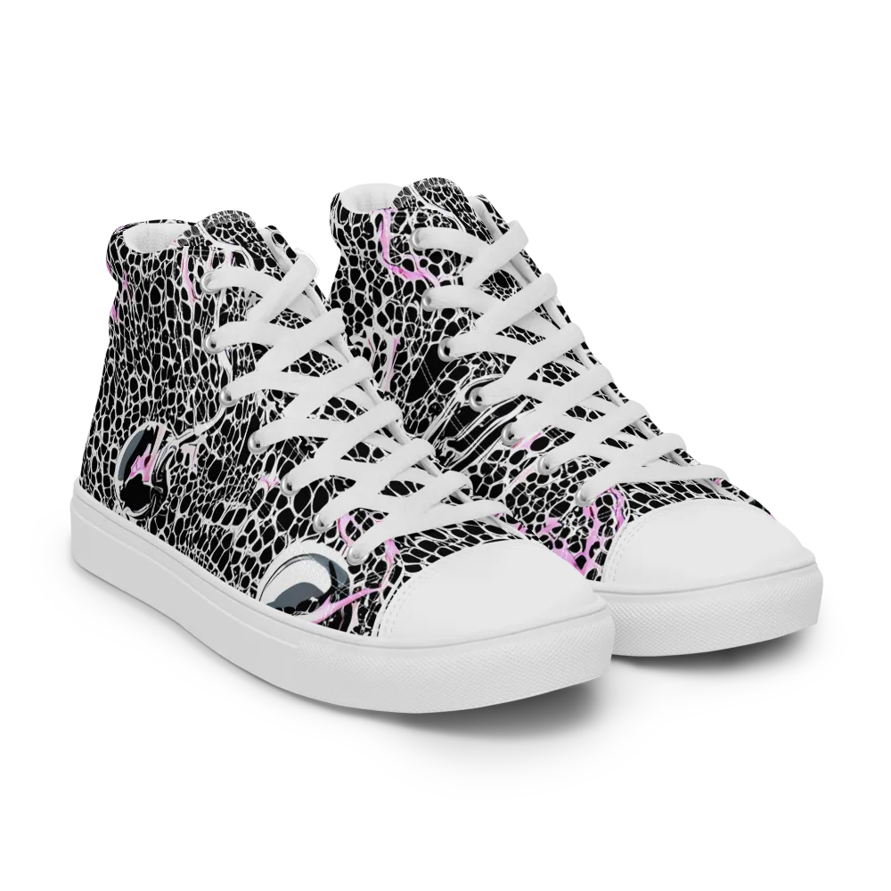 Pink Fracture on Men's High Top Canvas Shoes — Right Front