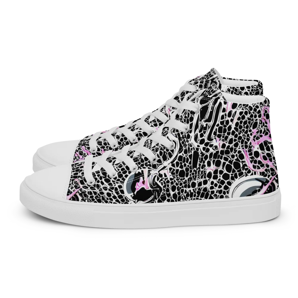 Pink Fracture on Men's High Top Canvas Shoes — Left
