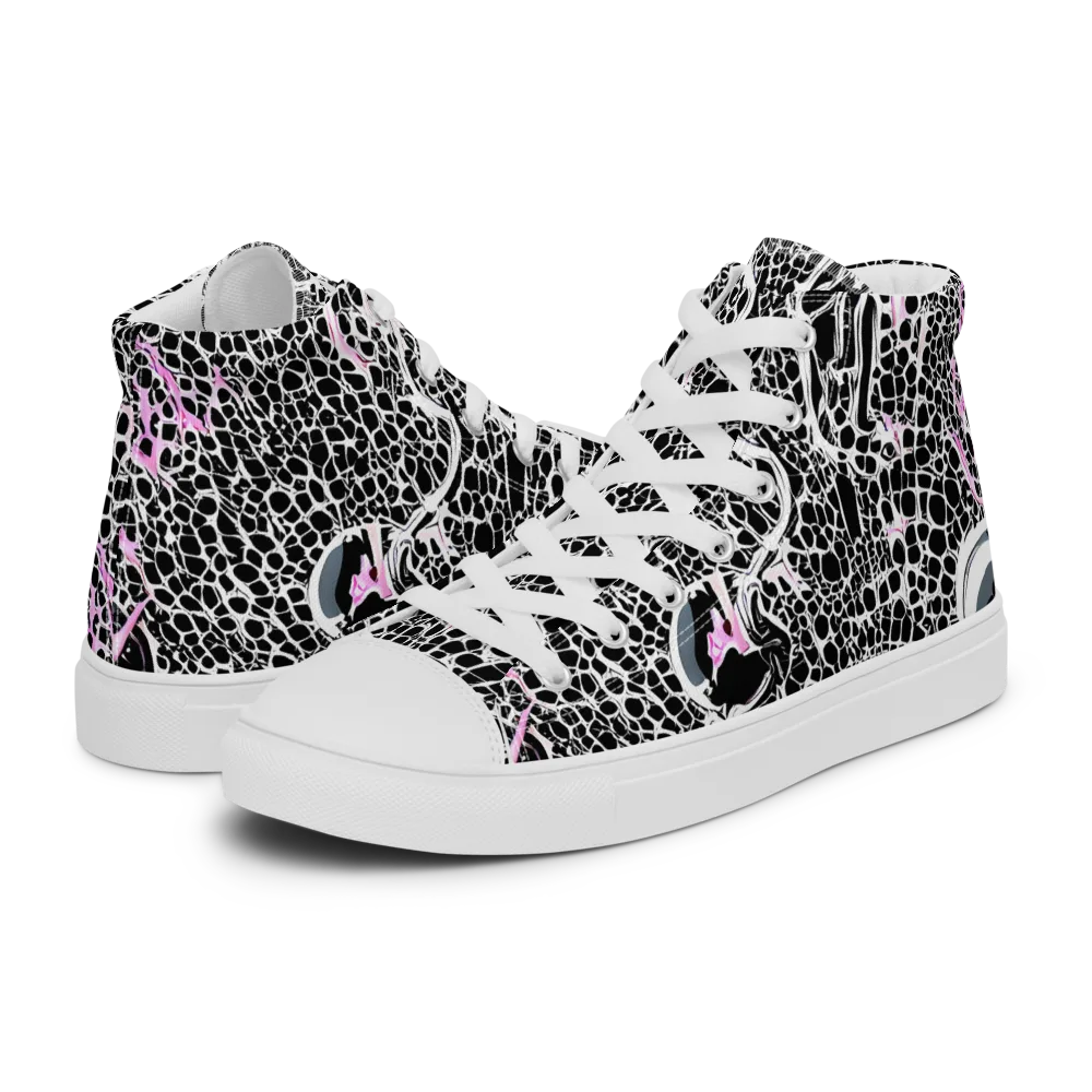 Pink Fracture on Men's High Top Canvas Shoes — Left