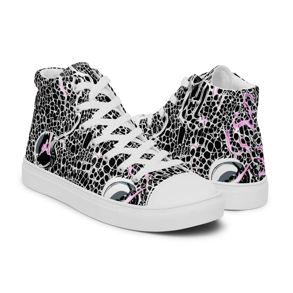 Pink Fracture on Men's High Top Canvas Shoes — Right