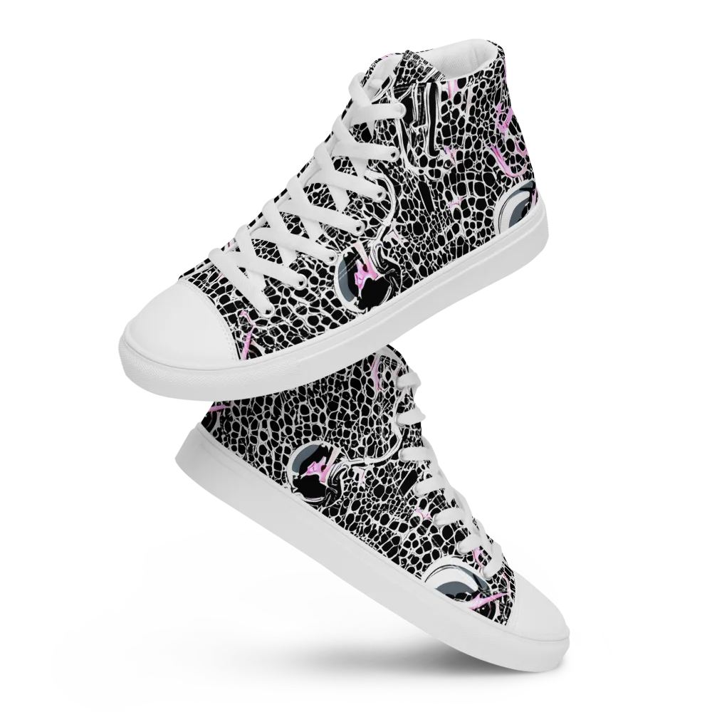 Pink Fracture on Men's High Top Canvas Shoes — Front