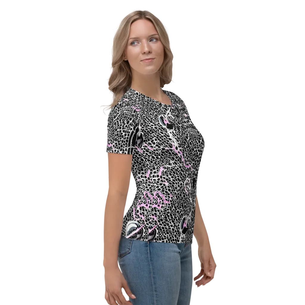 Pink Fracture on Women's Crew Neck T-Shirt — Right