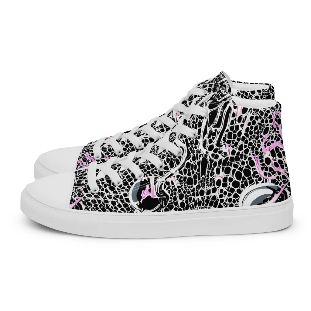 Pink Fracture on Women's High Top Canvas Shoes — Left