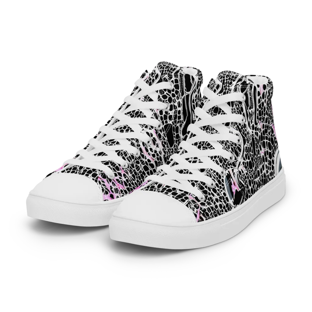 Pink Fracture on Women's High Top Canvas Shoes — Left Front