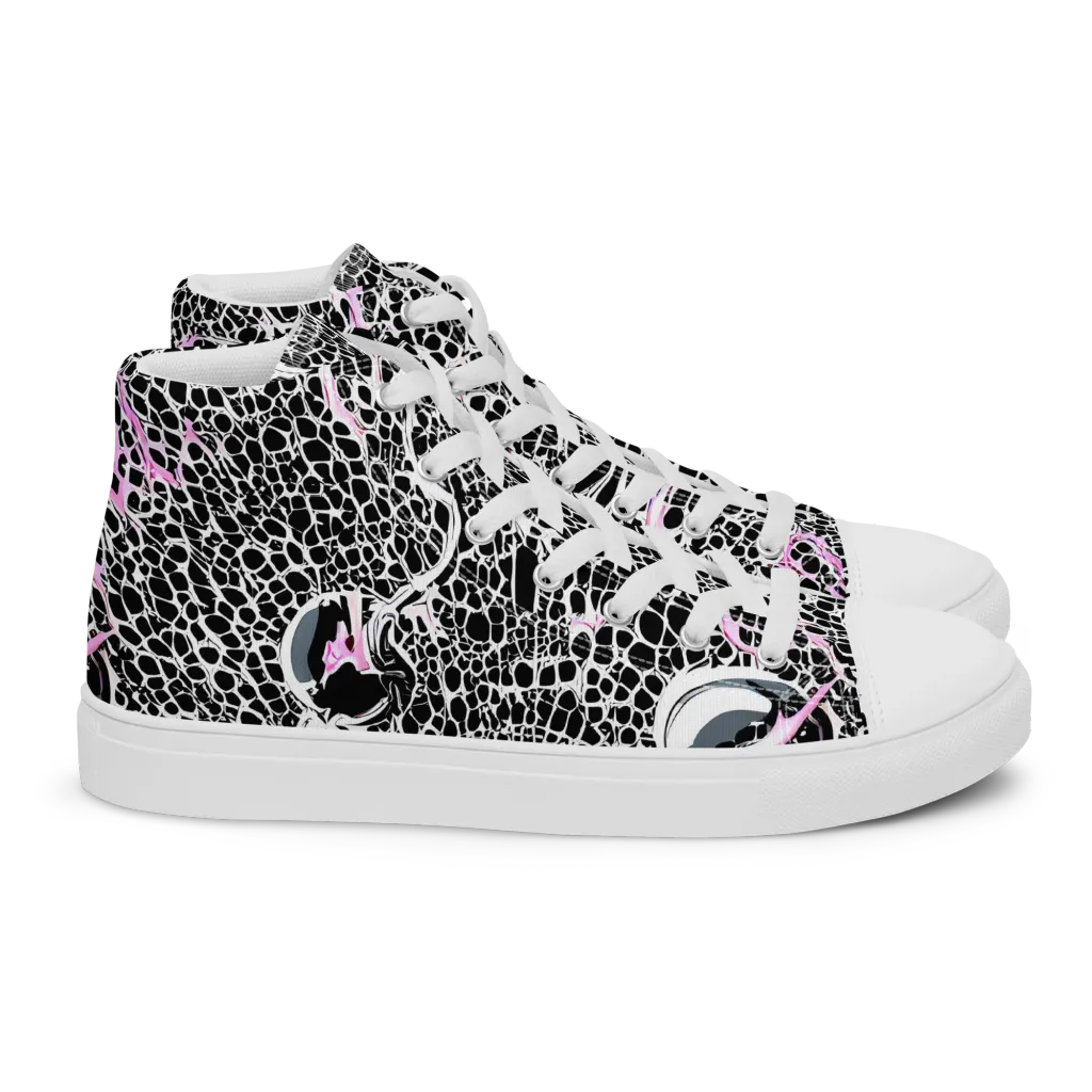 Pink Fracture on Women's High Top Canvas Shoes — Right