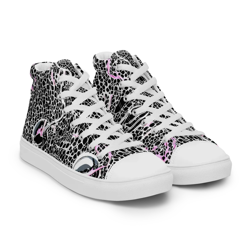 Pink Fracture on Women's High Top Canvas Shoes — Right Front