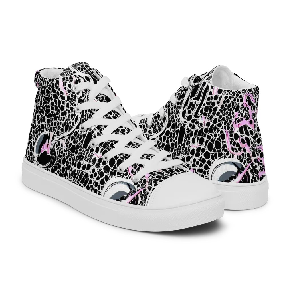 Pink Fracture on Women's High Top Canvas Shoes — Right