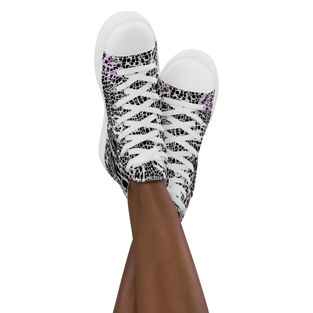 Pink Fracture on Women's High Top Canvas Shoes — Front